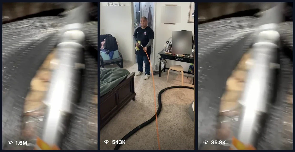 Short videos on an air duct cleaning account at 1.6M, 543K and 35.8K views