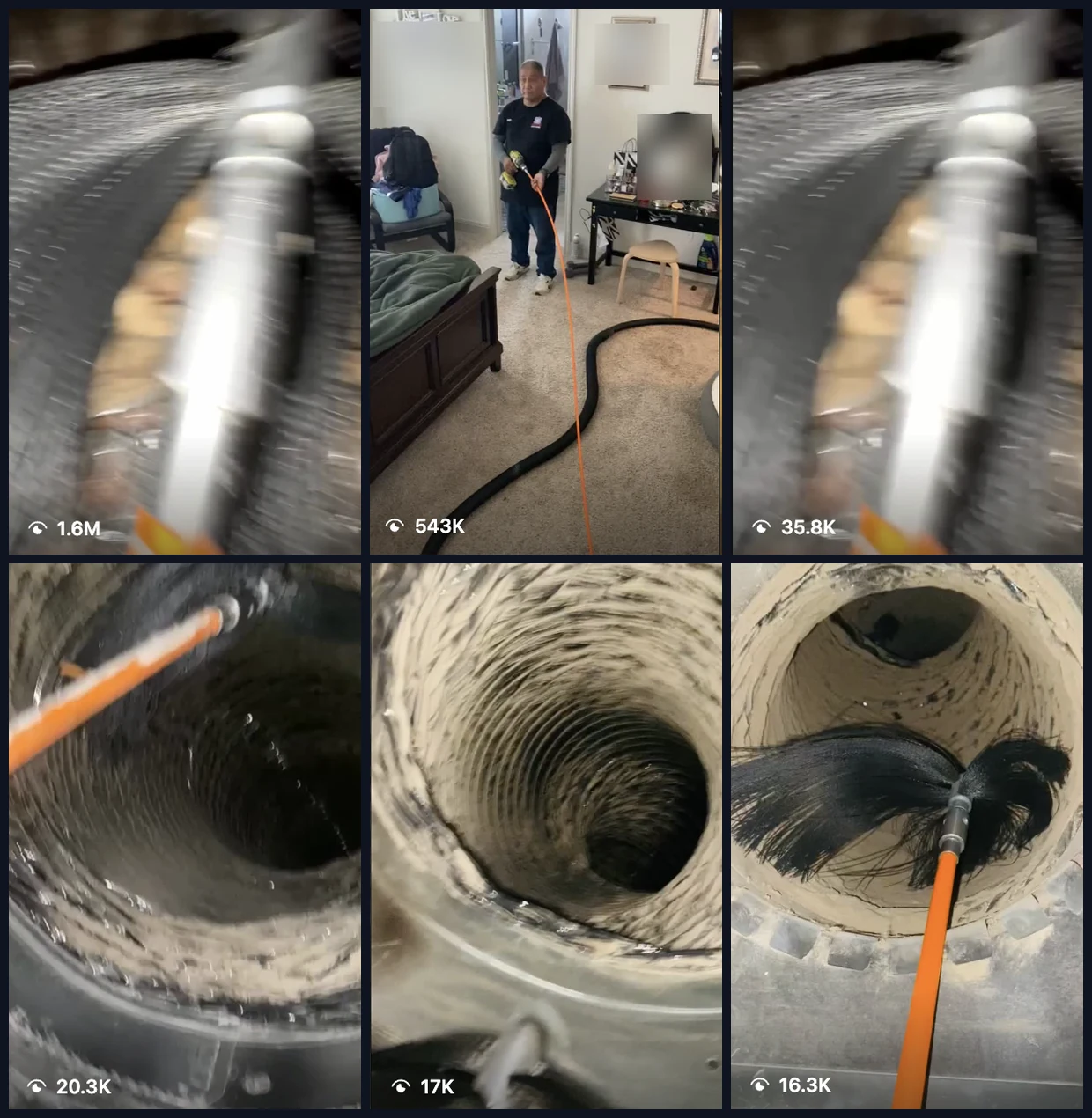 Grid of short videos at 1.7M, 543K, 35.8K, 20.3K, 17K and 16.3K views