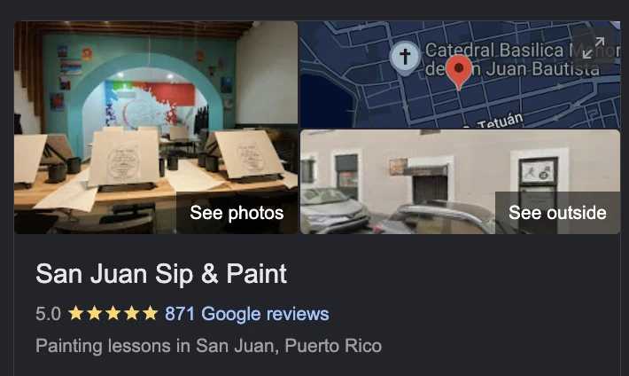 San Juan Sip and Paint on Google, 5.0 stars from 871 reviews